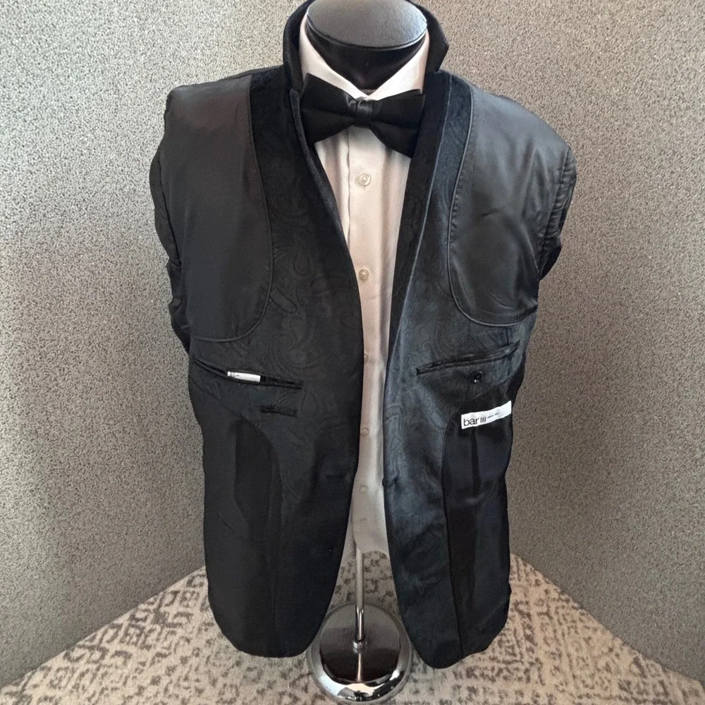 Bar III Black Green Paisley Velvet Slim Fit Tuxedo Jacket 44L Formal